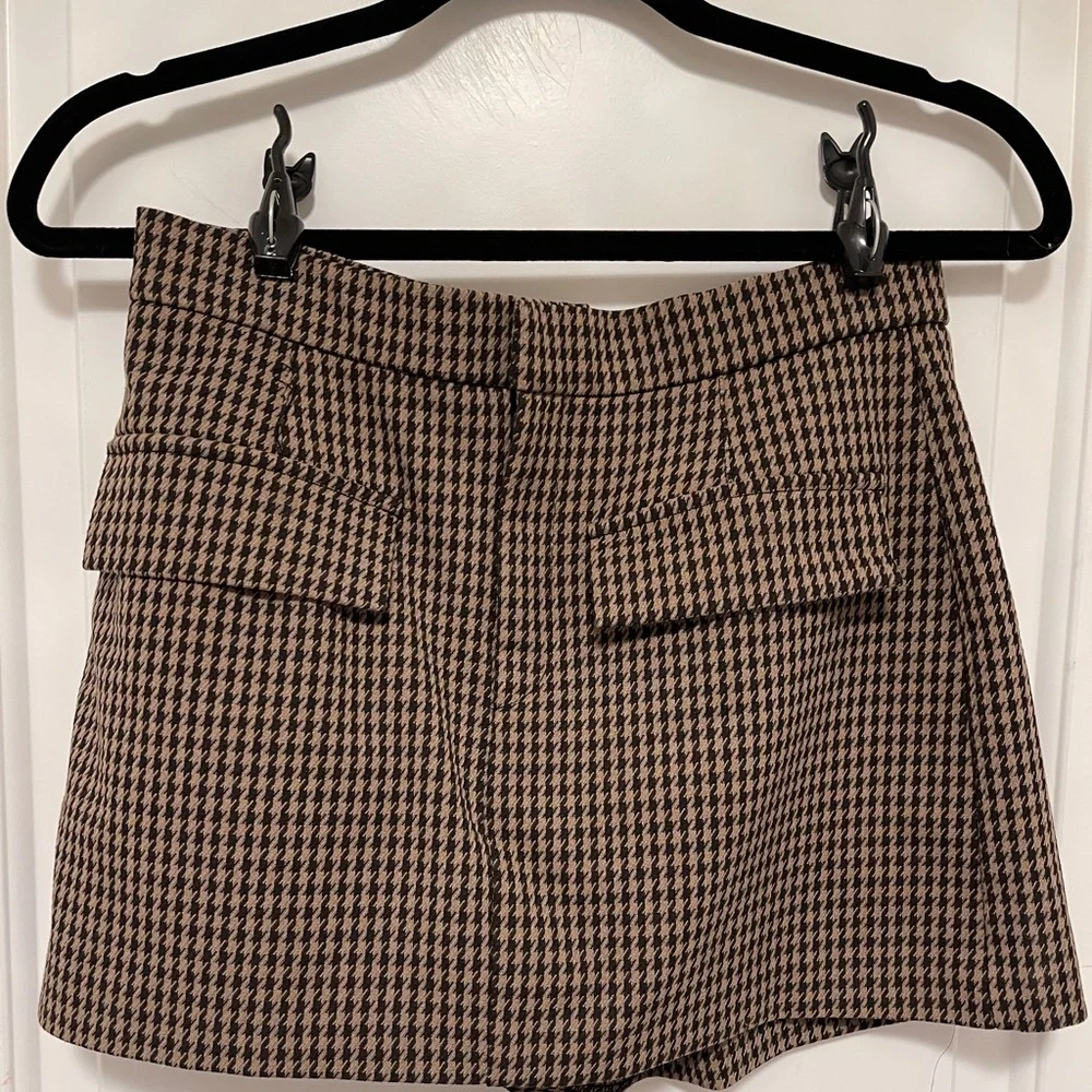 Zara Brown Houndstooth High Waist Tailored Skort Preppy Chic Academia Medium - Picture 2 of 11
